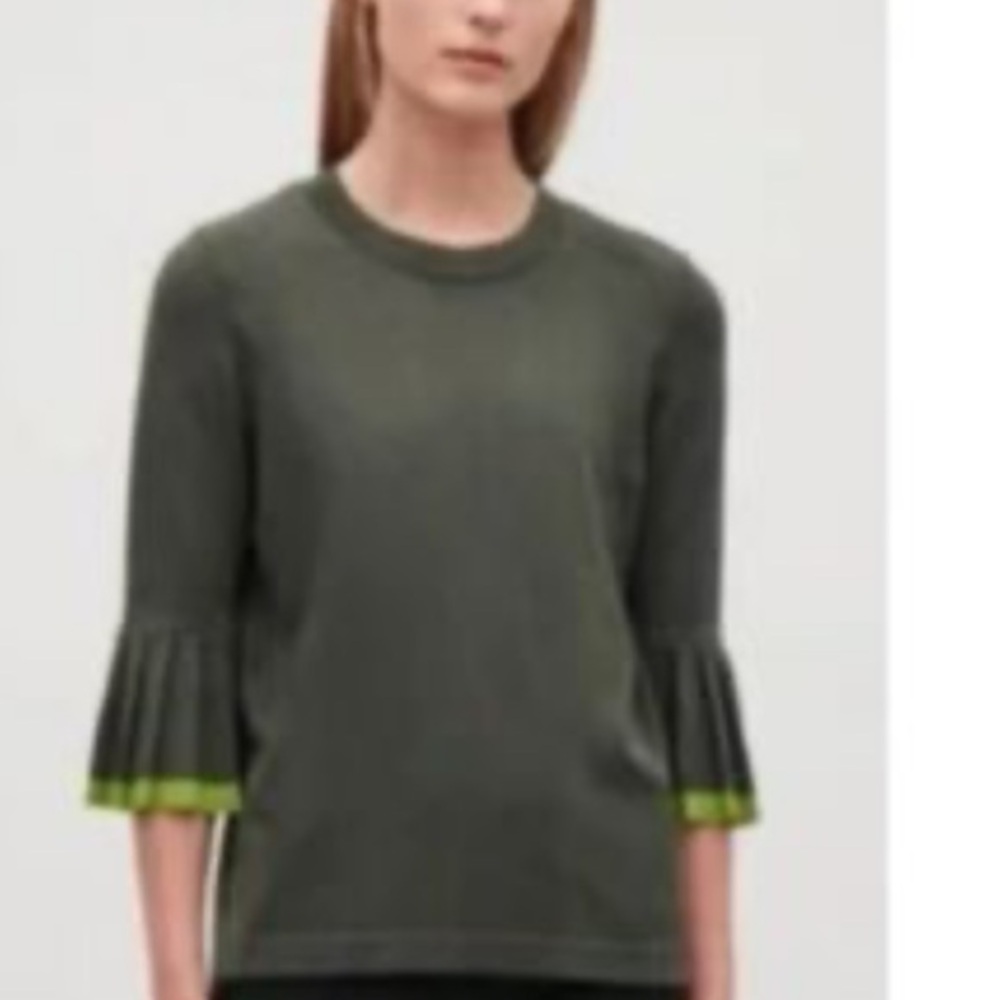 COS Dark Green Blouse with Pleated Sleeves